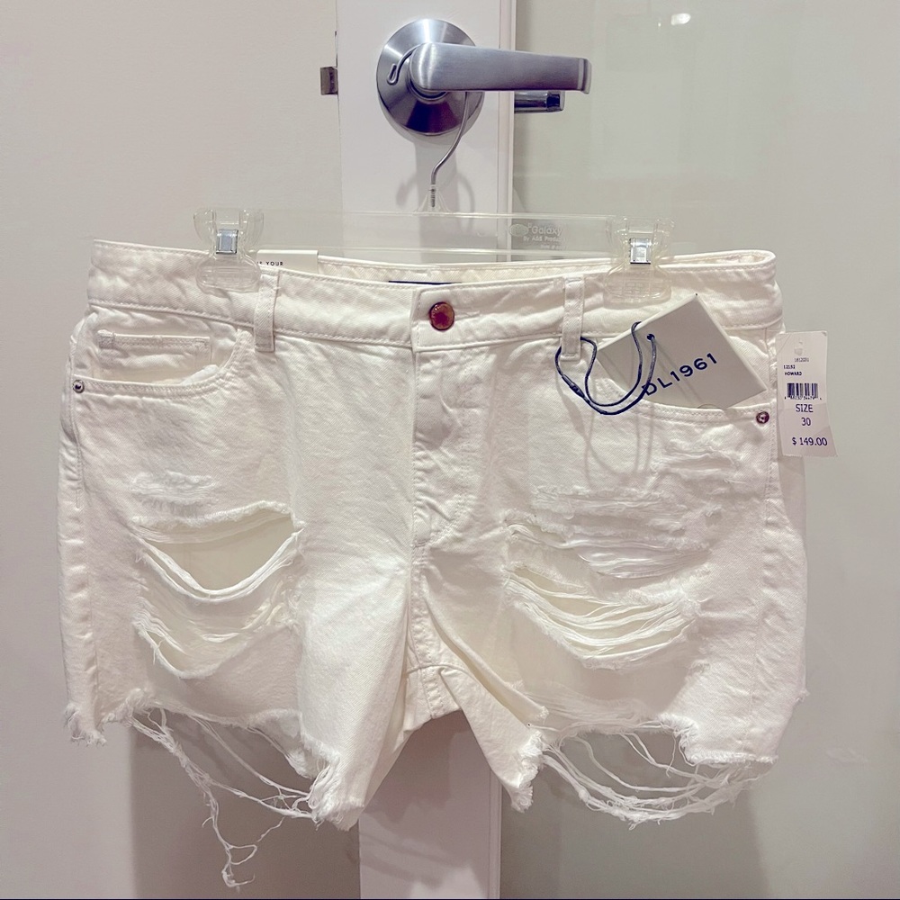 DL 1961 Karlie Boyfriend White Distressed Denim Shorts